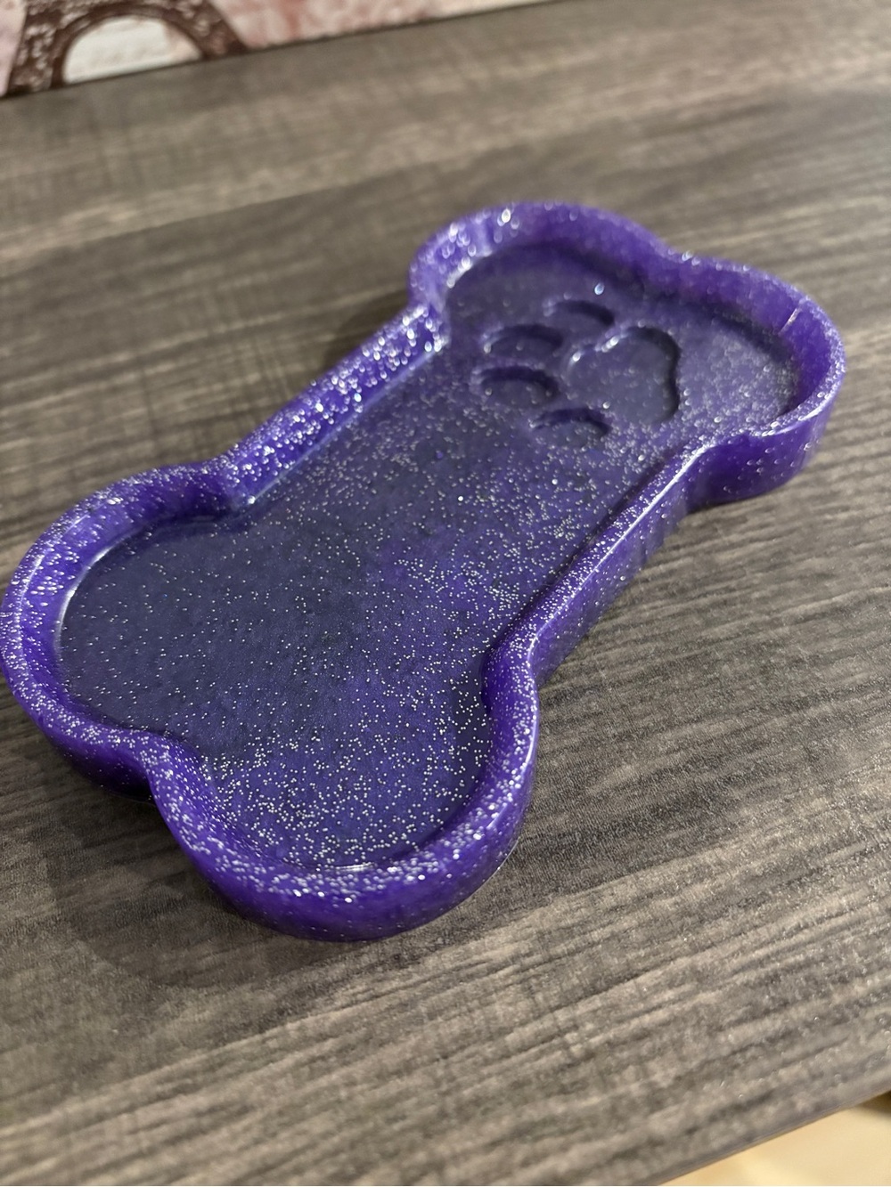 Purple Sparkle Dog Bone shaped trinket tray